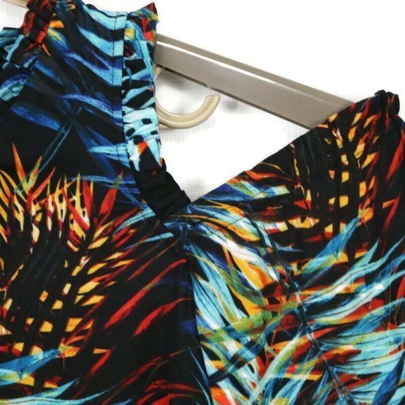 Worthington Cold Shoulder Dress Black Blue Orange Red Hawaiian Palm Floral 8 - Picture 5 of 12